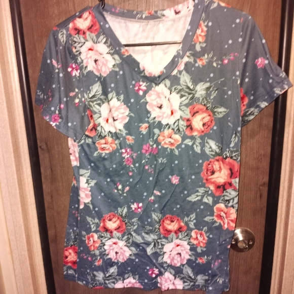 Amazon Essentials Tops - Small Teal Floral Blouse